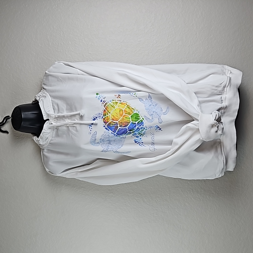 Crazy Shirts | Men's White Hawaii Sea Turtle Graphic Ribbed Cuff/Hem Jacket Sz M